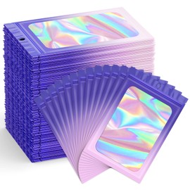 Funfery 300 Pack Smell Proof Resealable Bags for Food Storage,Holographic Bags 4x6 Mylar Clear Bag Packaging Bag for Edibles,Scent Proof Bags for Cookies,Foil Pouch Bags for Small Business-Purple Pink