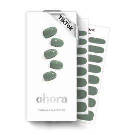 ohora Semi Cured Gel Nail Strips (N Cream Leaf) - Green, Solid, Works with Any UV/LED Lamps, Salon-Quality, Long Lasting, Easy to Apply & Remove - Includes 2 Prep Pads, Nail File & Wooden Stick