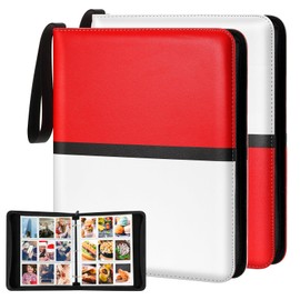 Pinkunn 2 Pack 9 Pocket Card Binder, 900 Double Sided Pocket PU Collection Binder White Red Zip Trading Card Collector Album Cards Folder Compatible with MTG, TCG, Sports Cards Game Birthday Gifts