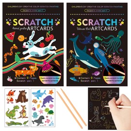 Georgie Porgy Scratch Picture Set DIY Craft Sets for Children Magic Rainbow Scratch Paper Scratch Paper Scratch Book Easter Christmas Birthday Gift for Boys Girls (Animal Paradise Underwater World)