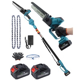 Uinnate 8 Inch Cordless Pole Saw for Tree Trimming, 2 in 1 Electric Pole Saw & Mini Chainsaw with Extension Pole, 2 Pack 3000mAh Battery Powered Pole Chain Saw Lightweight Pole Saws for Branch Pruning