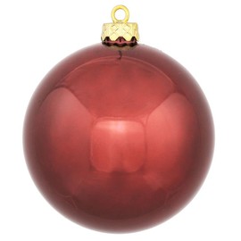 Vickerman Shiny Finish Shatterproof Christmas Ball Ornament, UV Resistant with Drilled Cap, 8", Wine
