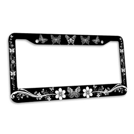 Butterfly License Plate Frame Beautiful Butterflies Flower License Plate Personalise Stainless Steel Metal Car Plates Funny License Plate Frames Decorative for Men Women 12.2"x6.2" 2Pcs