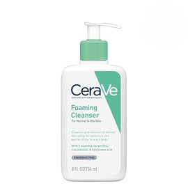 CeraVe Gel Limpiador Espumoso Diario para Uso de Día o Noche, para Piel Mixta, Grasa o con Acné, Anti Puntos Negros, Hipoalergénico y Libre de Parabenos, 236 ml