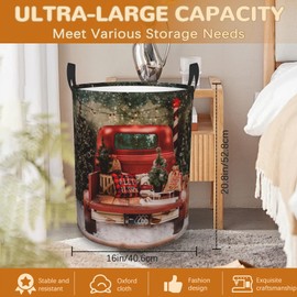 Christmas Red Truck Laundry Basket,snowflakes Forest Foldable Laundry Hamper Waterproof Oxford Cloth Tote Bag,Clothes Storage Bucket Decorative Toy Organizer For Bathroom Bedroom 16" x 20"