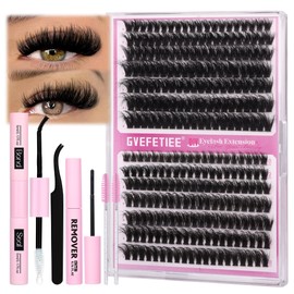 Lash Extension Kit Fluffy Lash Clusters 60D+80D Wispy Eyelash Clusters DIY Eyelash Extension Kit Volume Cluster Lashes with Lash Bond and Seal Remover Tweezers Individual Lashes Kit (280PCS-10-18MM)