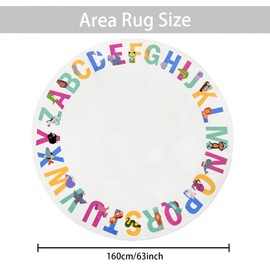 USTIDE Educational Round Kids Rug for Playroom TPR Non Slip Kid Classroom Carpet Rug for Learning ABC Animal Circle Rug 5.2Ft Washable Play Mat Rug for Children Nursery Toddler, Off White