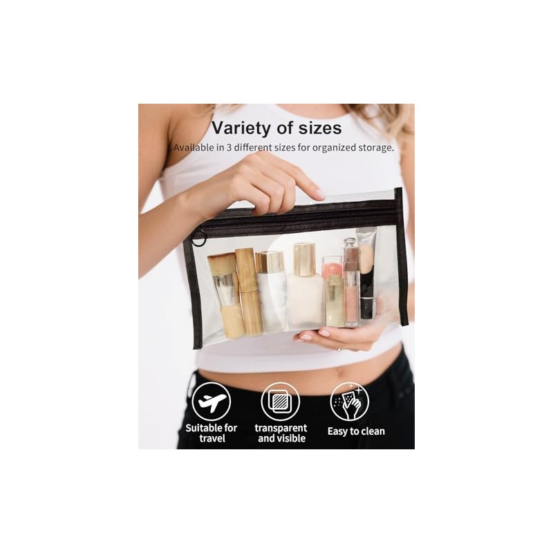 3 Pack Clear Makeup Bags - Organize Your Essentials in