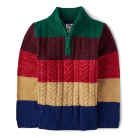 Gymboree,and Toddler Long Sleeve Quarter Zip Sweaters,Red/Green Colorblock,12-18 Months