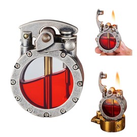 Vintage Trench Lighter, Retro Transparent Kerosene Lighter, Cool Unique Lighter, Creativity and Personality Antique Steampunk Lighter Windproof Design for Camping BBQ, Gifts for Men Dad (Silver)