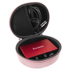 Geekria Shield Case Compatible with Focusrite Scarlett Solo 3rd Gen Hard Case, Audio Interfaces Replacement Hard Shell Travel Carrying Bag with Cable Storage (Pink)