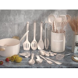 Silicone Kitchen Cooking Utensils Set, Umite Chef 22Pcs Heat Resistant Kitchen Utensils, Spatula, Spoon, Whisk, Dishwasher Safe Kitchen Utensil Gadgets Tools Set for Nonstick Cookware(Khaki)