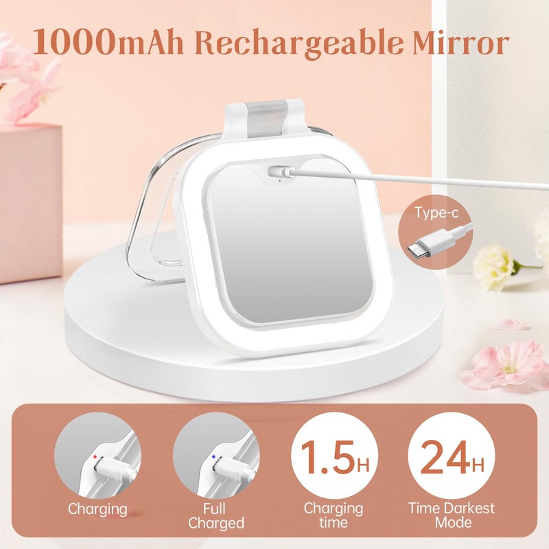 FASCINATE Compact Travel Makeup Mirror with Lights and Magnification, 3.5