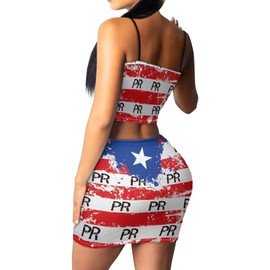Srengjodk Puerto Rico Flag Dress 2025 Puerto Rico Outfits for Women 2 Piece Bodycon Dress for Music Festivals Party Chic Puerto Rico Medium