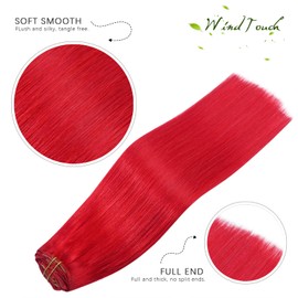 WindTouch Clip in Hair Extensions Real Human Hair Red Hair Extensions Remy Hair Full Head 18Inch 75g 7PCS