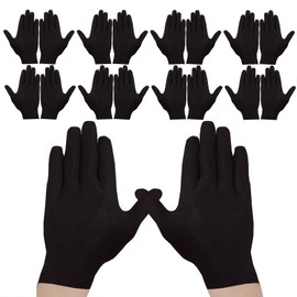 Cosymate 18Pcs Black Cotton Gloves Inspection Gloves Soft Moisturizing Gloves Safety Work Gloves, Thickened Cotton Made Skin Friendly Black Gloves for Jewelry Inspection, Archival Cleaning, Dry Hands