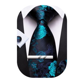 Barry.Wang Mens Ties Set Silk Floral Paisley Necktie Pocket Square Cufflinks Clip 4PCS Set Business Wedding Party Work for Men Tie