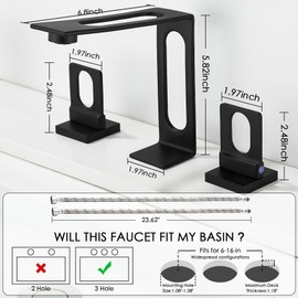 BAKALA Black Bathroom Faucet 3 Hole, 8-Inch Widespread Bathroom Sink Faucet, 2-Handle Matte Black Faucet Bathroom with Water Supply Hoses, Modern Hollowed Vanity Faucet