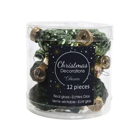 Christmas Decorations 12 Christmas Baubles, Glass, 6 cm, pine cone-shaped.