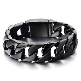 COOLSTEELANDBEYOND Masculine Mens Stainless Steel Black Large Curb Chain Link Bracelet