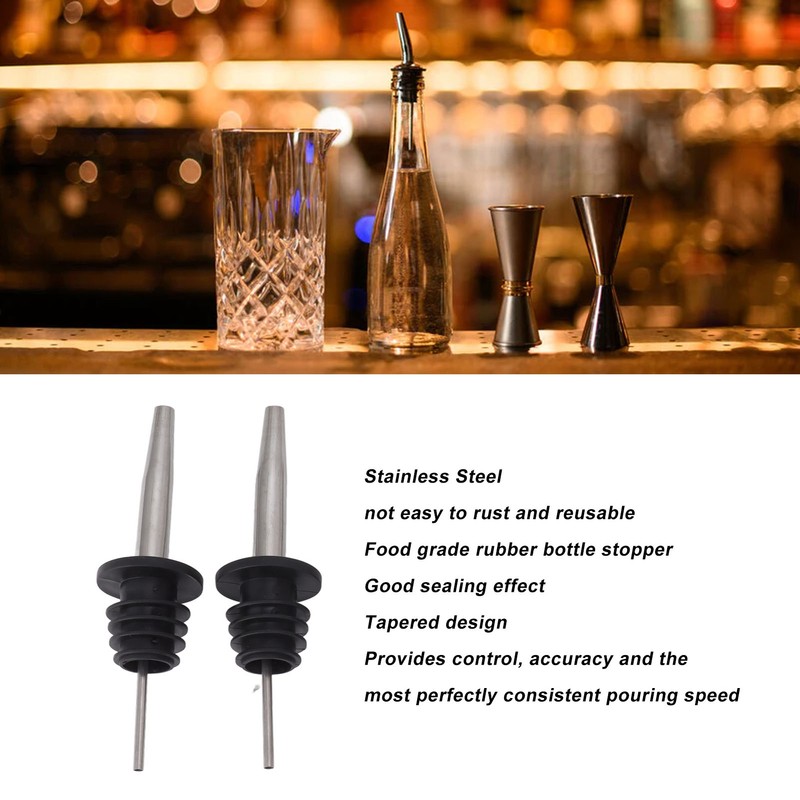 24pcs Stainless Steel Bottle Pourers with Black Plastic Cover Conical