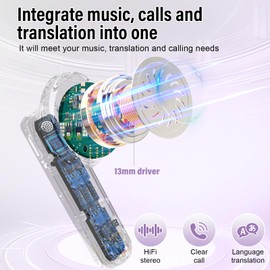 Ai Translation Earbuds Real Time, 3-in-1 Buletooth 5.3 Translator Earbuds with 5 Translation Modes/164 Languages/No Subscription Required, Headphones Translator Purple