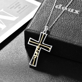 PRAYMOS Women's Cross Necklace Gold Faith Necklace 925 Sterling Silver Christian Catholic Religious Jewellery, Sterling Silver