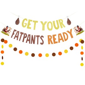 LEESKY Get Your Fat Pants Ready Banner Thanksgiving Party Decorations Banner Friendsgiving Banner for Friendsgiving Turkey Party Decorations, Funny Friendsgiving Decorations