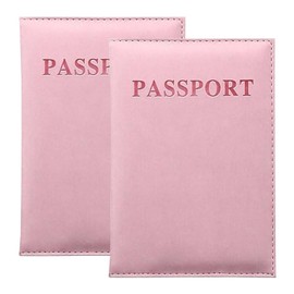 FATASH 2 PCs Passport Holder, PU Leather Cover, Waterproof Travelling Essentials Case for Document, Tickets, Boarding Pass, Business Cards Organizer Wallet for Men & Women - Baby Pink