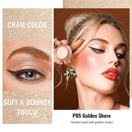 OULAC Lidschatten Perlen-Finish | Lidschatten & Highlighter Goldene Feine Textur | Wasserfest & Langlebig | Metallisch Perlen Finish Augen-Makeup | Vegan | 06g (P05) Golden Shore