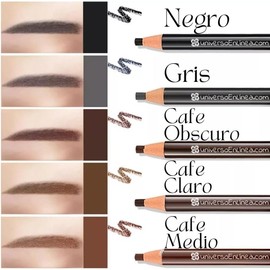 4 Lapiz Cera Tatto Desenrrollable en Barra para Diseño Relleno Punta Recta y Modelado de Cejas Con Brocha Doble Punta Cepillo (Cafe Medio)