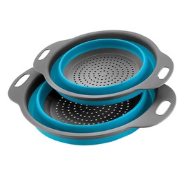 ALLIE ZENG Large and Small Collapsible Colander Folding Strainer Kitchen Strainer for Draining Pasta Vegetable Fruit, 2 Pieces, Blue Round