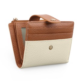 GOIACII Women's Small Purse Women's Leather RFID Blocking Slim Wallet Small and Short Format Wallet for Women with Zip Coin Compartment, A02-white-brown, Minimalist