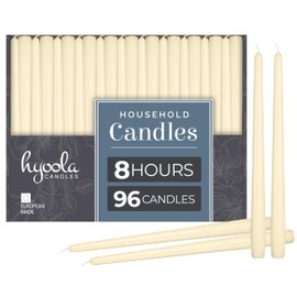 Hyoola Tall Taper Candles Bulk - 10 Inch Wool White Unscented Dripless Taper Candles - 8 Hour Burn Time - 96 Pack