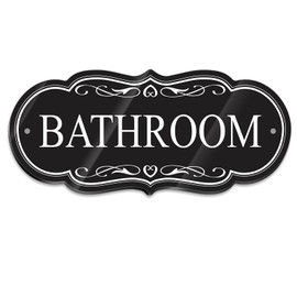 ASAVI Bathroom Sign – 8x3.5 Inch Premium Acrylic Door Sign, Waterproof and Durable, Self-Adhesive Backing with Pre-Drilled Holes, Black/Gold/White, for Home, Office, Commercial Use (Black)