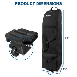 DAFISKY Golf Travel Bag for Airlines with Wheels - Adjustable Support Rod for Protect Golf Clubs，600D Heavy Duty Oxford Wear-Resistant, Soft-Sided Foldable for Easy Storage (Black)