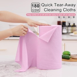 Homaxy Tear Away Dish Cloths Rolls, 75 Sheets-11.8" X 11.8", Reusable Washable Dish Towels for Kitchen, Ultra Absorbent and Quick Drying Microfiber Cleaning Rags, Pink