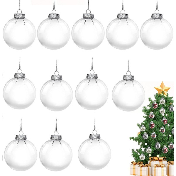 8 cm Christmas Tree Baubles Clear (12 Pieces) Clear Christmas Baubles Round Baubles Fillable DIY Christmas Tree Baubles Made of Plastic Christmas Decoration for Filling as Christmas Tree Decoration