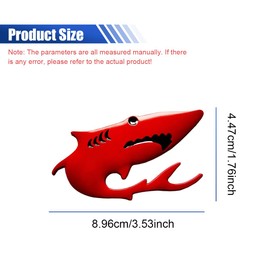 DUSCOKE 2PCS 3D Shark Metal Car Emblem Sticker Decal- 3.5"×1.7" Cool Fish Nameplate Sticker Auto Body Badge Decal, Car Fenders Bumper Stickers for SUV Motorcycle Truck Window Laptop Decoration (Red)