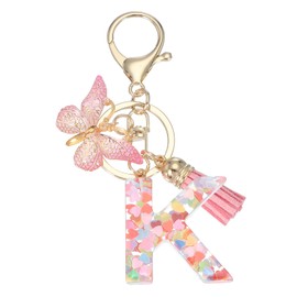 PATIKIL Alphabet Initial Letter Keychain, Resin Cute Keychains with Tassel Butterfly Letter K Pendant Charm for Women Key Purse Handbag Bag Accessories, Pink