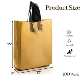 YIMITEE 100 Pack Plastic Shopping Bag, 15"x12" Grocery Bags with Handle Bulk, Reusable Thick Retail Merchandise Bag, Durable Boutique Bags for Small Business, Gift, Supermarket, Restaurant, Takeout