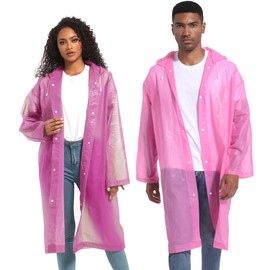 Rain Ponchos for Adults Raincoats (2 PACK)– Reusable Rain Jackets Emergency Rain Ponchos with Hooded-Pink