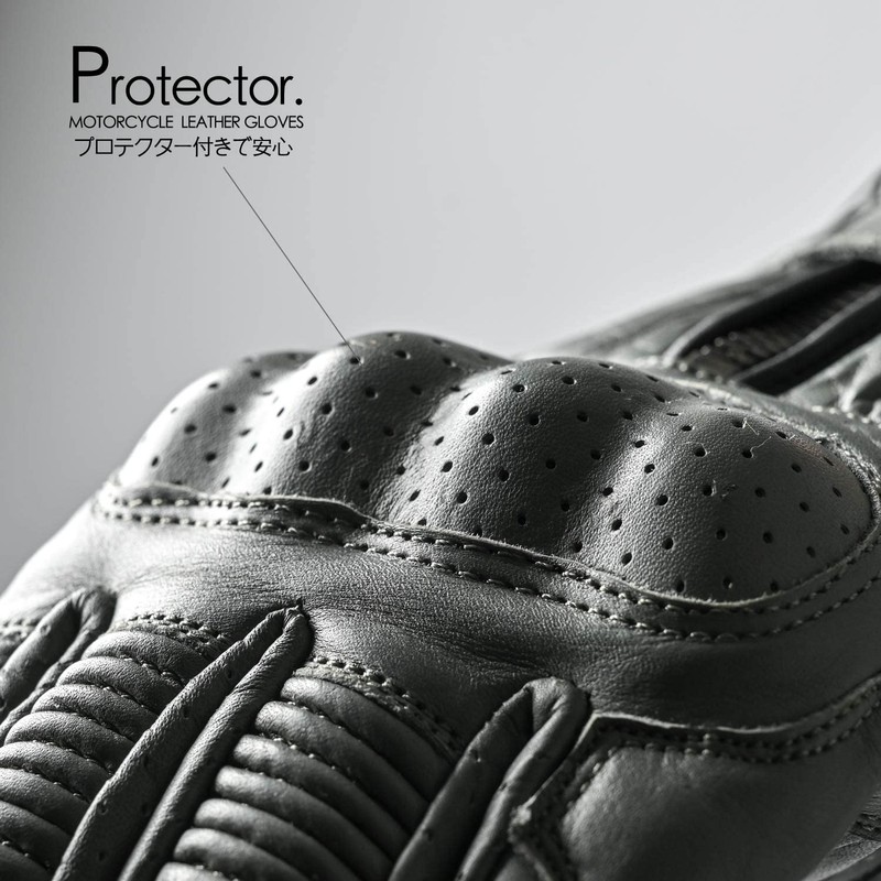 RIDEZ RLG2201-GR-M Motorcycle Genuine Leather Gloves, Smartphone Compatible, Men's Protector,