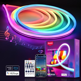 Lucienstar RGB+IC Neon Rope Lights, 16.4 ft LED Rope Light with Music Sync, Compatible with Alexa, Google Assistant, Custom DIY LED Strip Lights for Bedroom, Christmas Decor (2.4G WiFi Only)