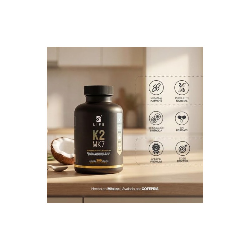 B Life Vitamina K2 MK7 con 300 cápsulas