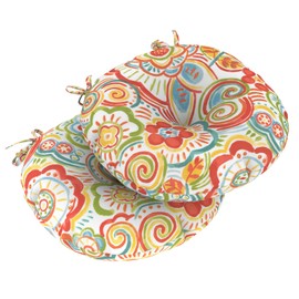 LVTXIII Outdoor Seat Cushions Seasonal Patio Chair Pads with Ties, Thick Round Bistro Chair Cushions for Home Office and Patio Garden Furniture Decoration (15"x15"x4", Set of 2, Red Flower)