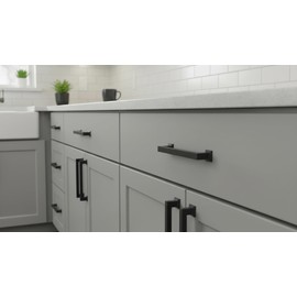Alzassbg 10 Pack Matt Black Cabinet Pulls, 6-1/4 Inch(160mm) Hole Centers Cabinet Handles Square Kitchen Hardware for Cabinets AL3046MB