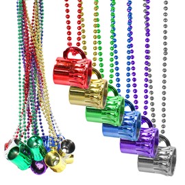 Windy City Novelties - 12 Pack - 33" Beaded Necklace with Mini Beer Mug Shot Glass - Assorted Colors for St Patricks Day & Mardi Gras