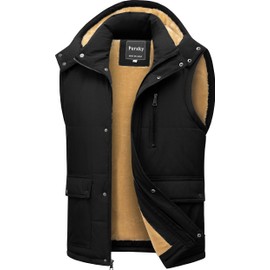 Pursky Mens Puffer Vest Men Waterproof Quilted Vests Outerwear Men's Winter Fleece Lined Outdoor Warm Sleeveless Jackets Black L