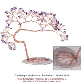 mookaitedecor Natural Amethyst & Rose Quartz Crystal Tree with Agate Slice Base, Feng Shui Money Tree Bonsai Sculpture for Home Office Altar Table Decoration 7-8 Inch